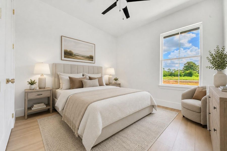 Virtually staged bedroom. Virtually staged bedroom.