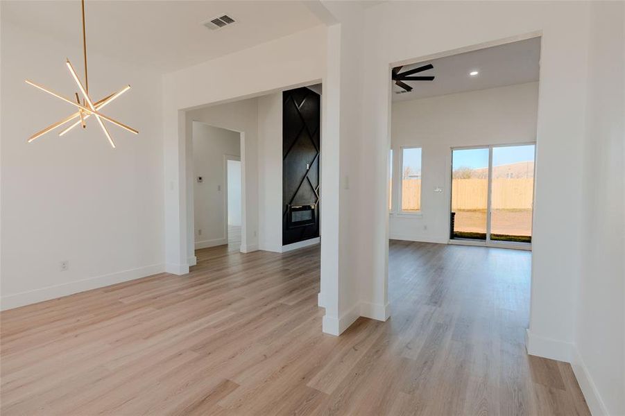 Functional flex space that easily adapts as a dining room, office, or creative workspace.