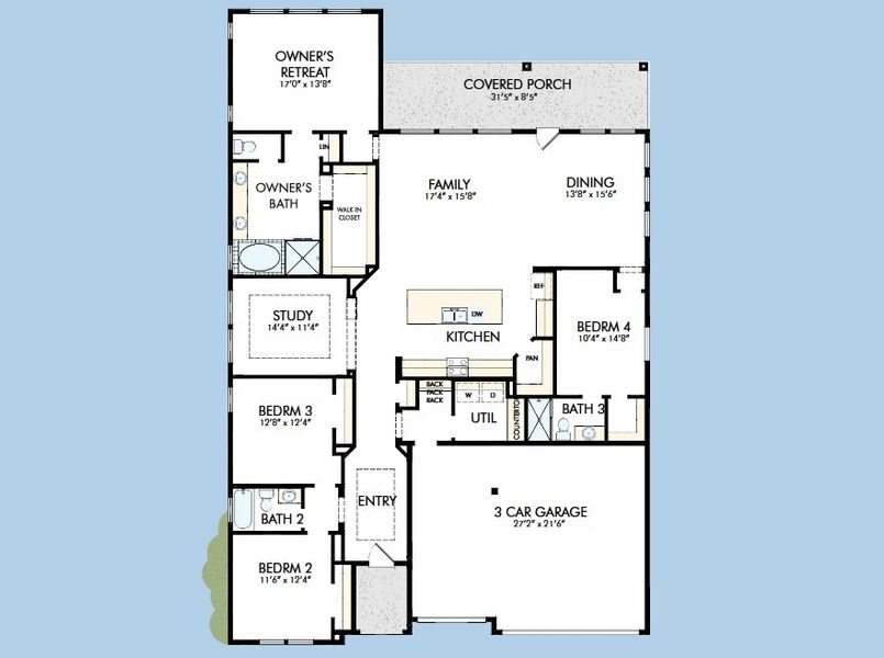 2D floor plan layout for the The Celina by David Weekley Homes in Walden Creek – Summit Collection, Montgomery, TX (Image 3).