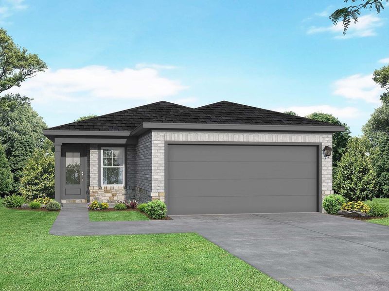 Front exterior of a new home in Windmill Estates, Magnolia, TX, highlighting curb appeal (Image 1).