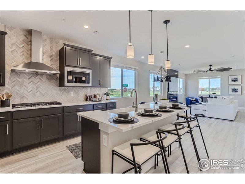 Kitchen, dining, living