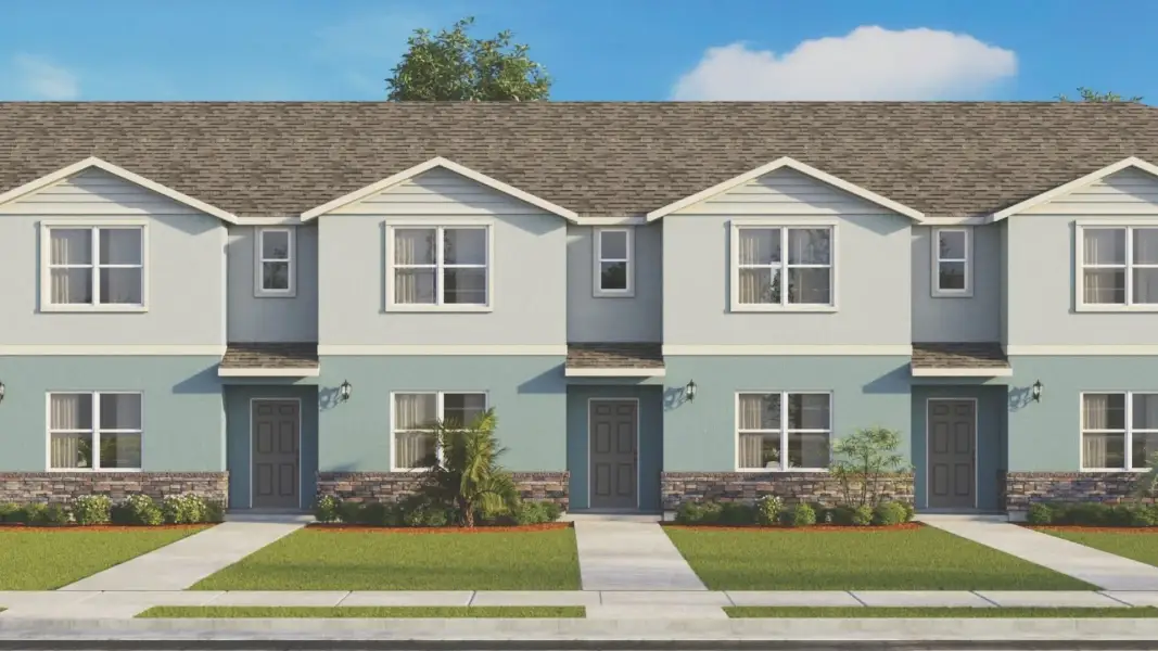 Front exterior of a new home in Fish Lake Cove, Kissimmee, FL, highlighting curb appeal (Image 2).