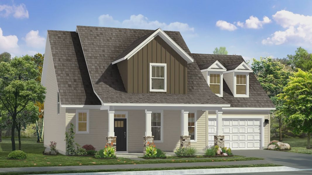 Representative exterior photo of a completed home built from the Sutherland by DRB Homes in Rosemary Grove, Greenville, SC (Image 23).