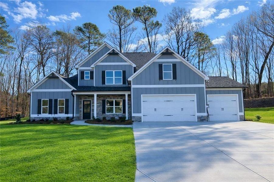 Front exterior of a new home in , Dallas, GA, highlighting curb appeal (Image 2). Front exterior of a new home in , Dallas, GA, highlighting curb appeal (Image 2).