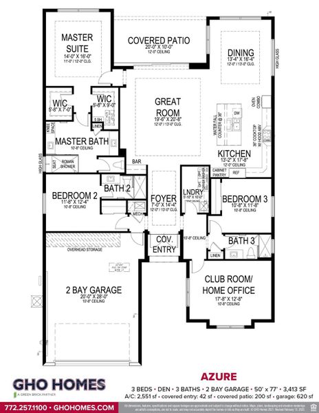 2D floor plan layout for the Azure by GHO Homes in Seaglass, Vero Beach, FL (Image 7).