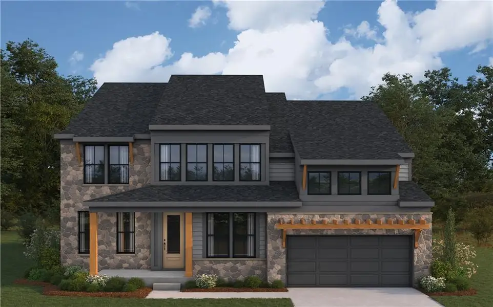 Front exterior of a new home in Twin Lakes, Hoschton, GA, highlighting curb appeal (Image 1). Front exterior of a new home in Twin Lakes, Hoschton, GA, highlighting curb appeal (Image 1).