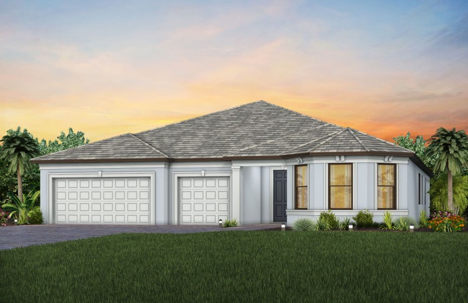 Front exterior of a new home in Arbor Oaks, North Port, FL, highlighting curb appeal (Image 2). Front exterior of a new home in Arbor Oaks, North Port, FL, highlighting curb appeal (Image 2).
