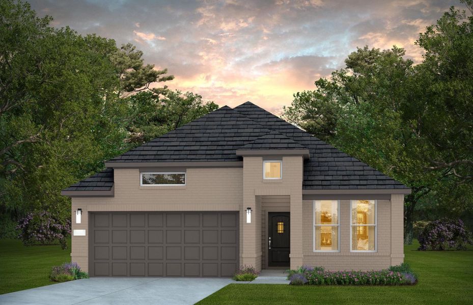 Representative exterior photo of a completed home built from the Oakmont by Pulte Homes in Montgomery Bend, Montgomery, TX (Image 14). Representative exterior photo of a completed home built from the Oakmont by Pulte Homes in Montgomery Bend, Montgomery, TX (Image 14).