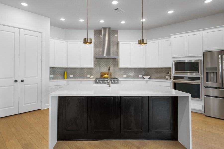 Island has storage on both sides.