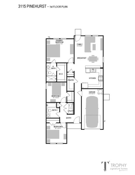 2D floor plan layout for the Pinehurst | Trinity Ranch - Texas Tree Series | 40' Lots by Trophy Signature Homes in Trinity Ranch, Elgin, TX (Image 4). 2D floor plan layout for the Pinehurst | Trinity Ranch - Texas Tree Series | 40' Lots by Trophy Signature Homes in Trinity Ranch, Elgin, TX (Image 4).