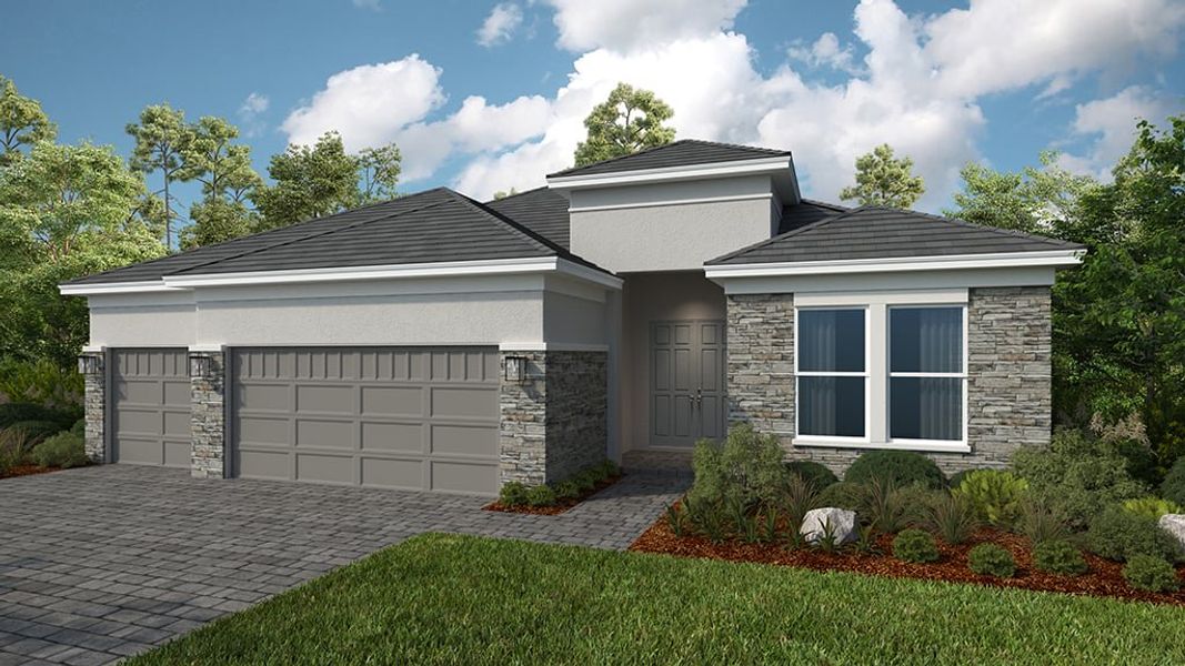 Representative exterior photo of a completed home built from the Pallazio II by Taylor Morrison in Esplanade at Kingston, Estero, FL (Image 21).