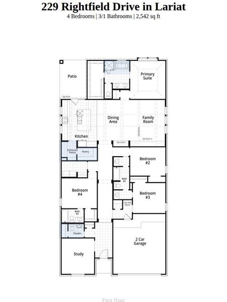 2D floor plan layout of this home in Lariat, Liberty Hill, TX (Image 3).