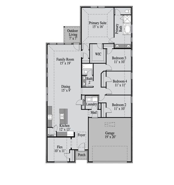 2D floor plan layout for the Sanders by UnionMain Homes in Walden Pond, Forney, TX (Image 2). 2D floor plan layout for the Sanders by UnionMain Homes in Walden Pond, Forney, TX (Image 2).
