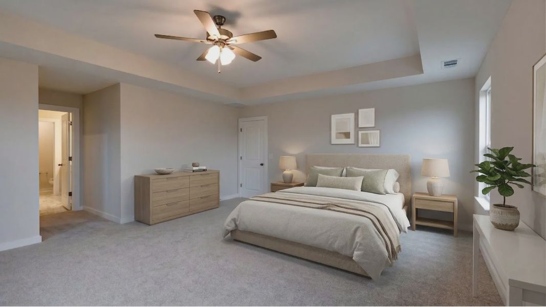 Virtually staged Primary Bedroom with tray ceiling option Virtually staged Primary Bedroom with tray ceiling option