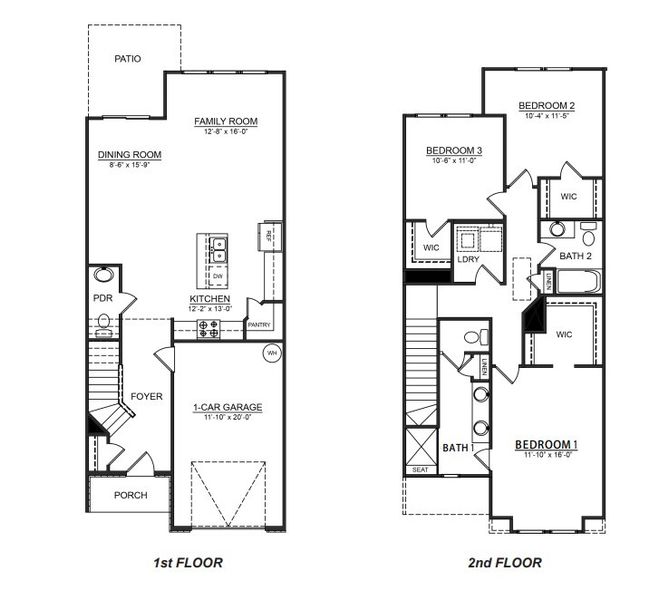2D floor plan layout of this home in Townes at Tap Root Farms, Fletcher, NC (Image 2). 2D floor plan layout of this home in Townes at Tap Root Farms, Fletcher, NC (Image 2).