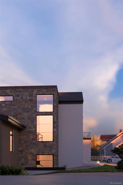 Rendering of new luxury home coming soon showcasing multiple outdoor entertainment areas with panoramic mountain views.