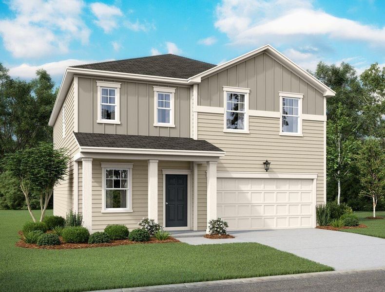 Front exterior of a new home in Spring Creek Trails, Magnolia, TX, highlighting curb appeal (Image 1).