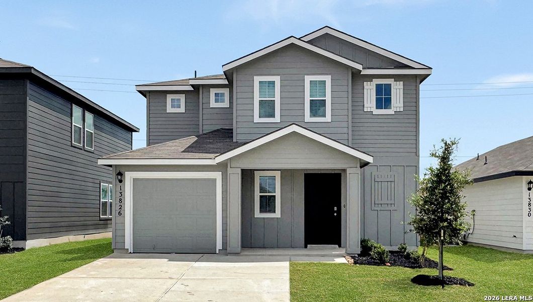 Front exterior of a new home in Riverstone at Westpointe, San Antonio, TX, highlighting curb appeal (Image 1). Front exterior of a new home in Riverstone at Westpointe, San Antonio, TX, highlighting curb appeal (Image 1).