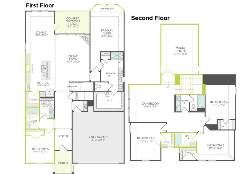 2D floor plan layout of this home in Discovery Collection at Union Park, Little Elm, TX (Image 3).
