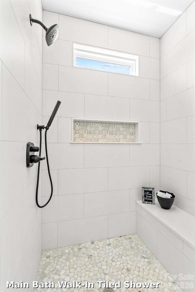 Main Bath walk in tiled Shower.