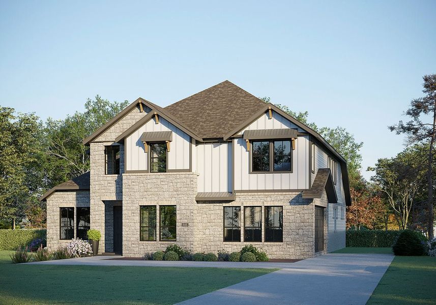 Front exterior of a new home in Polo Ridge, Forney, TX, highlighting curb appeal (Image 1). Front exterior of a new home in Polo Ridge, Forney, TX, highlighting curb appeal (Image 1).