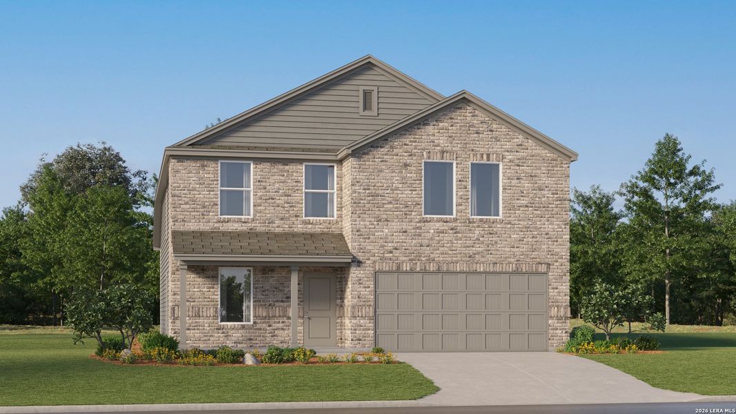 Front exterior of a new home in Voss Farms, New Braunfels, TX, highlighting curb appeal (Image 19).