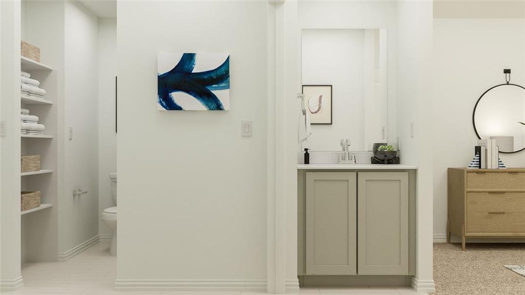 Corridor with baseboards and a sink Corridor with baseboards and a sink