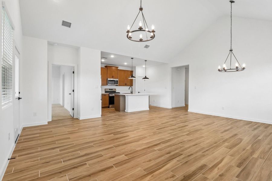 Open great room and dining area