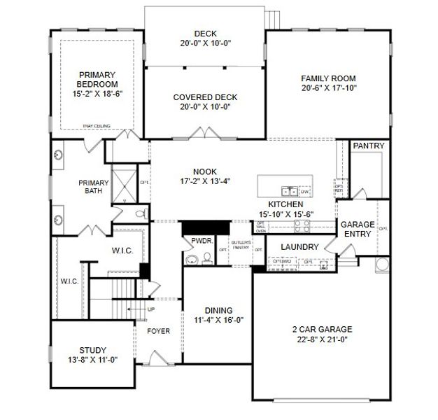 2D floor plan layout for the Crawford by HHHunt Homes LLC in The Summit at Morgan Ridge, Chapel Hill, NC (Image 6).