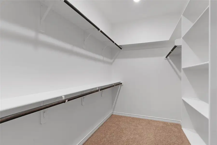 Spacious closet with light colored carpet