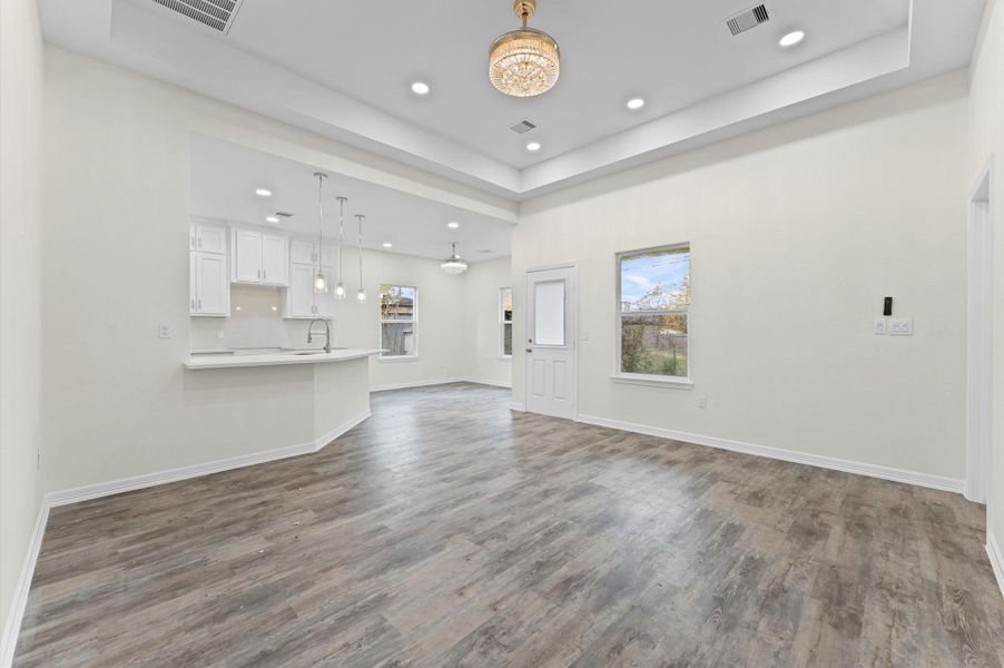 Living room has recessed ceiling