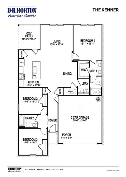 2D floor plan layout for the Kenner by D.R. Horton in Shiloh Springs, Jackson, TN (Image 4). 2D floor plan layout for the Kenner by D.R. Horton in Shiloh Springs, Jackson, TN (Image 4).