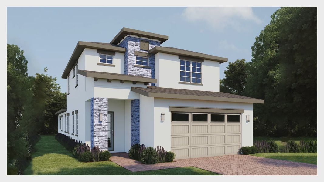 Representative exterior photo of a completed home built from the Lucerne II by Jones Homes USA in Reserve at Twin Lakes, St. Cloud, FL (Image 6). Representative exterior photo of a completed home built from the Lucerne II by Jones Homes USA in Reserve at Twin Lakes, St. Cloud, FL (Image 6).