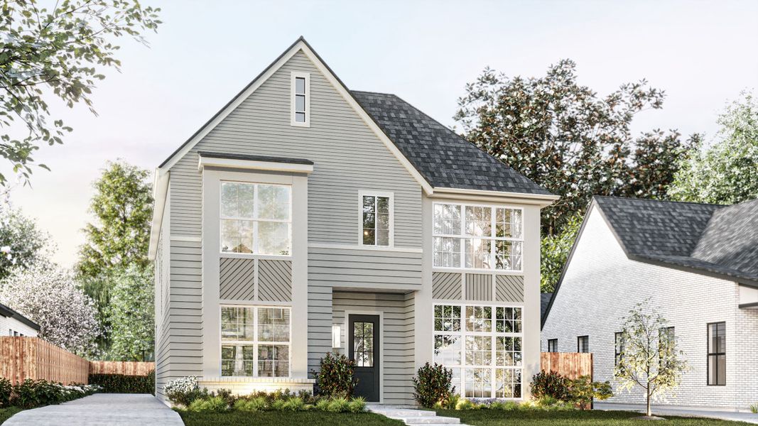 Representative exterior photo of a completed home built from the Thompson by Olivia Clarke Homes in The Heights at Uptown Celina, Celina, TX (Image 1). Representative exterior photo of a completed home built from the Thompson by Olivia Clarke Homes in The Heights at Uptown Celina, Celina, TX (Image 1).