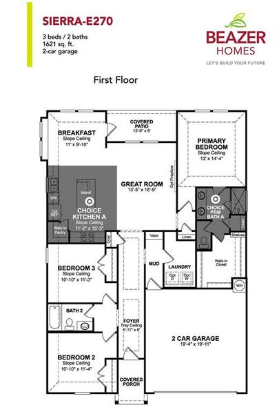 Plan features 3 beds, 2 full baths, and over 1,600 sqft of living space.