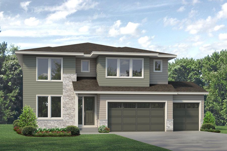 Representative exterior photo of a completed home built from the Silverton by Risewell Homes in Highlands Preserve, Mead, CO (Image 1). Representative exterior photo of a completed home built from the Silverton by Risewell Homes in Highlands Preserve, Mead, CO (Image 1).