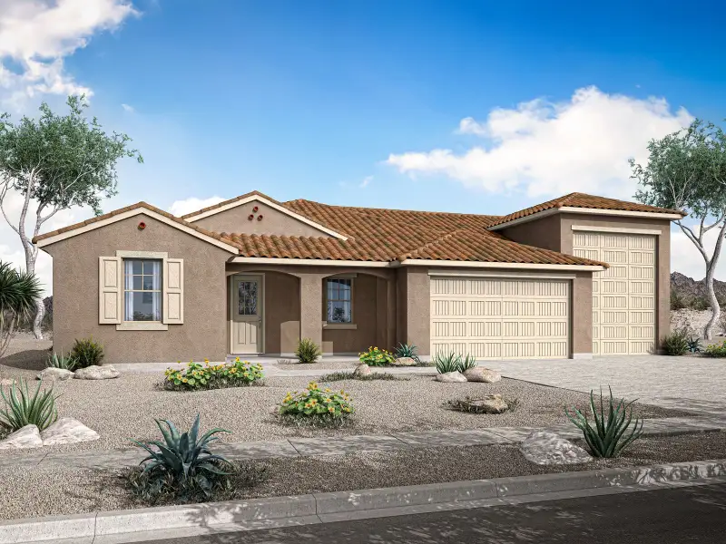 Representative exterior photo of a completed home built from the Mulberry by Mattamy Homes in White Tank Vistas, Waddell, AZ (Image 2). Representative exterior photo of a completed home built from the Mulberry by Mattamy Homes in White Tank Vistas, Waddell, AZ (Image 2).