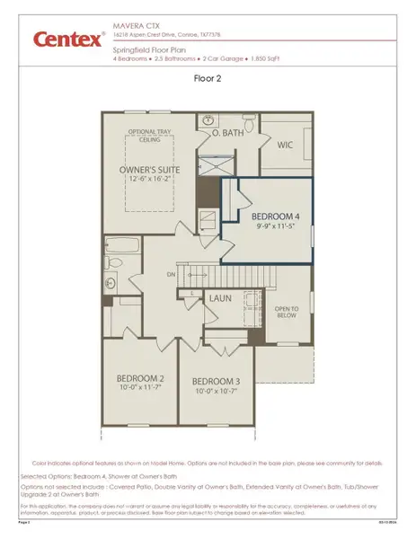 2D floor plan layout of this home in Mavera, Conroe, TX (Image 3).
