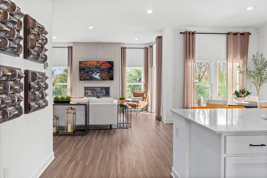 A kitchen and dining room.