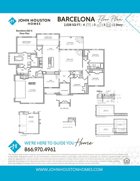 2D floor plan layout for the Barcelona by John Houston Homes in Byrum Ranch - 1 Acre Lots, Maypearl, TX (Image 3).
