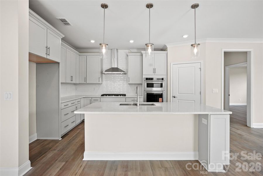 Stunning kitchen features generous storage, large island, and gas gourmet appliance set-up