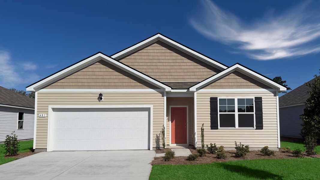 Front exterior of a new home in Sandridge Park, Little River, SC, highlighting curb appeal (Image 1).
