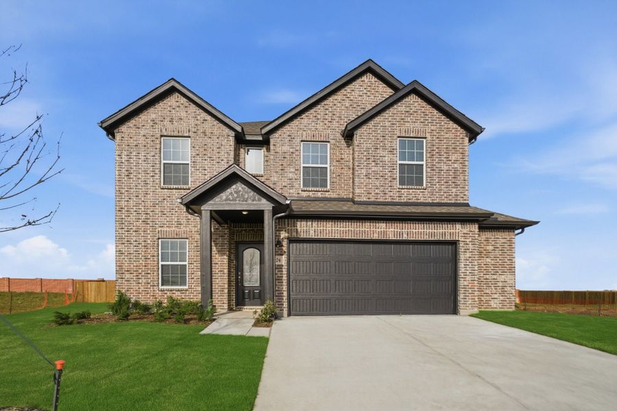 Front exterior of a new home in Saddlebrook Estates, Waxahachie, TX, highlighting curb appeal (Image 1). Front exterior of a new home in Saddlebrook Estates, Waxahachie, TX, highlighting curb appeal (Image 1).