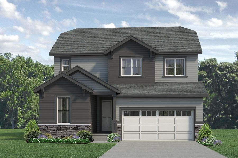 Representative exterior photo of a completed home built from the Jackson by Risewell Homes in Highlands Preserve, Mead, CO (Image 11). Representative exterior photo of a completed home built from the Jackson by Risewell Homes in Highlands Preserve, Mead, CO (Image 11).