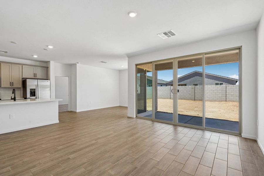 Great room, kitchen and dining