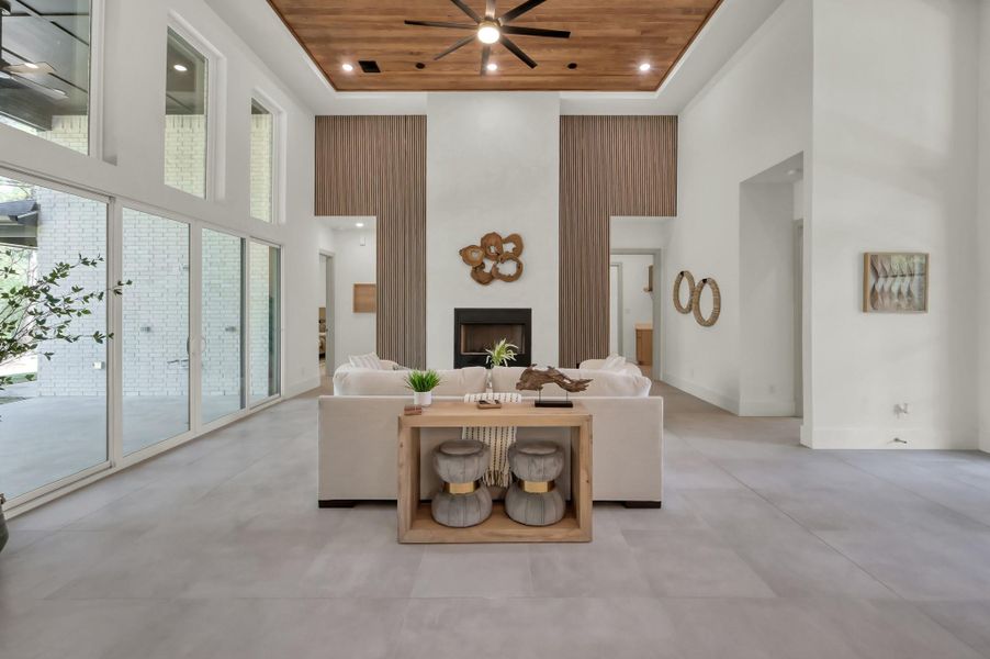 Warm textures and architectural details come together to create a sophisticated focal point, enhancing the home’s calm and cohesive design.