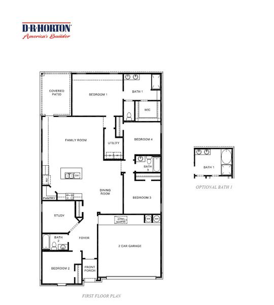 2D floor plan layout for the Lakeway by D.R. Horton in Emberly, Beasley, TX (Image 3).