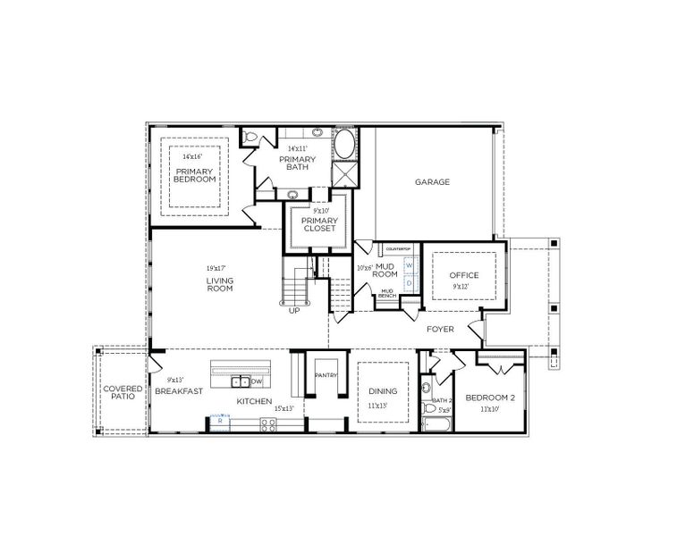 2D floor plan layout of this home in Canterra Creek  60', Rosharon, TX (Image 6).