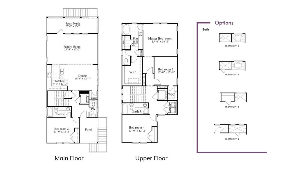 2D floor plan layout for the Capri by Hunter Quinn Homes in Charleston County Homes, North Charleston, SC (Image 3).