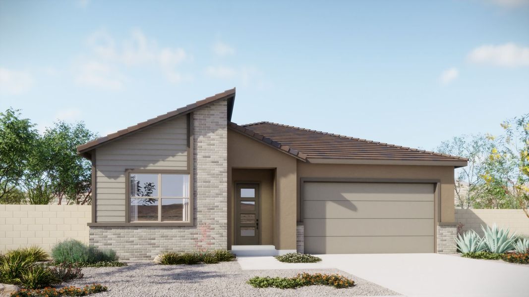 Representative exterior photo of a completed home built from the Aqua by Mattamy Homes in Silverbell Ridge, Marana, AZ (Image 2). Representative exterior photo of a completed home built from the Aqua by Mattamy Homes in Silverbell Ridge, Marana, AZ (Image 2).